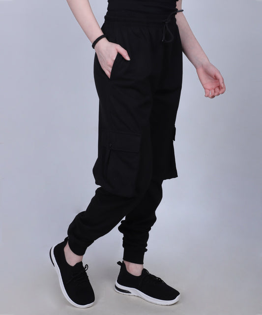 Black Cotton Cargo Jogger