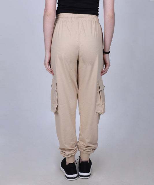 Beige Cotton Cargo Jogger