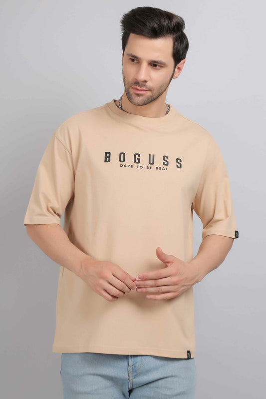 Boguss Print Oversized Beige T-Shirt