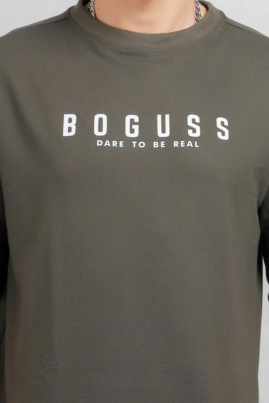 Boguss Print Oversized Dark Olive T-Shirt