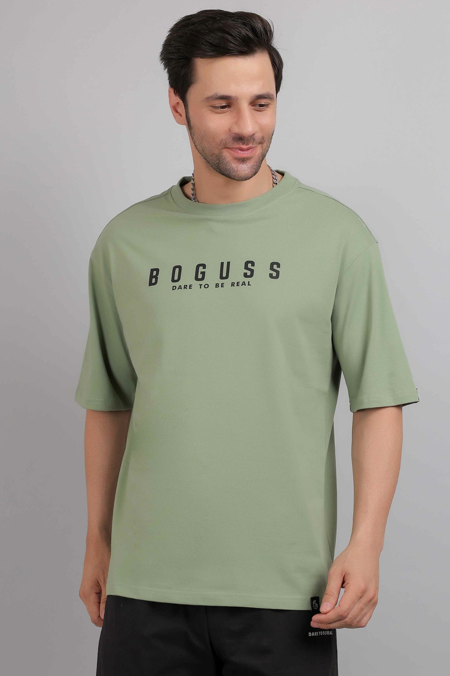 Boguss Print Oversized Sage Green T-Shirt