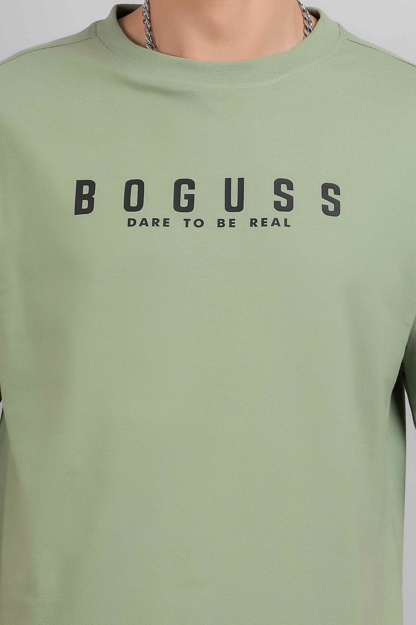Boguss Print Oversized Sage Green T-Shirt