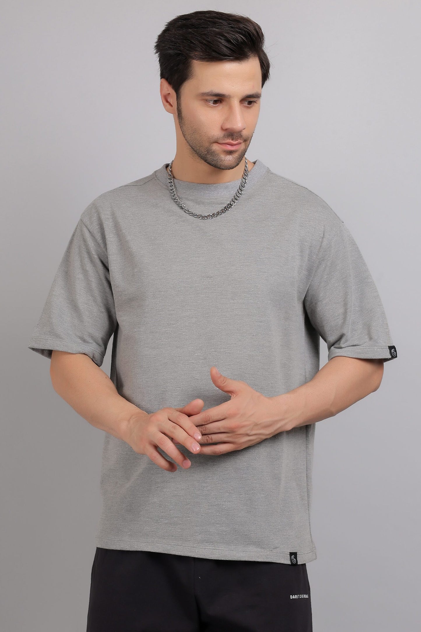Melange Grey Plain Oversized T-Shirt