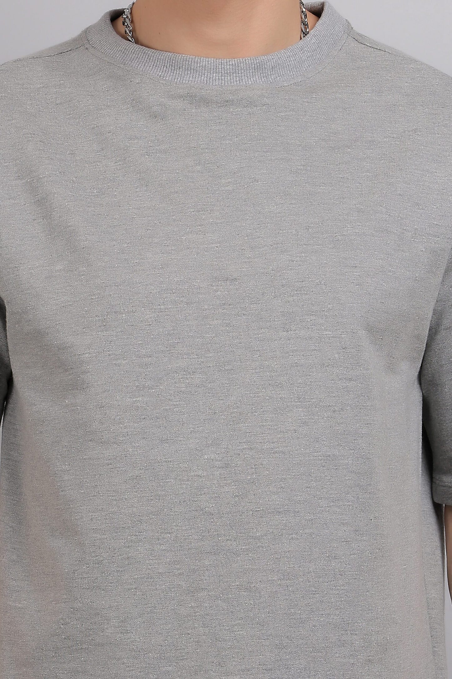 Melange Grey Plain Oversized T-Shirt