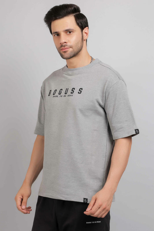 Boguss Print Oversized Melange Grey T-Shirt