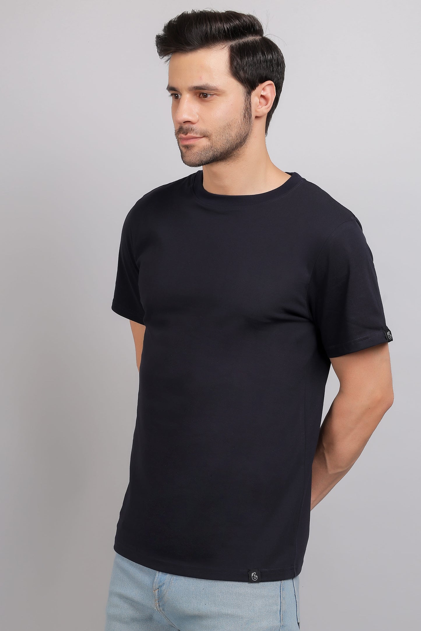 Navy Blue Plain Round Neck T-Shirt