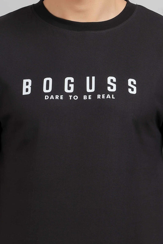 Boguss Print Round Neck Black T-Shirt