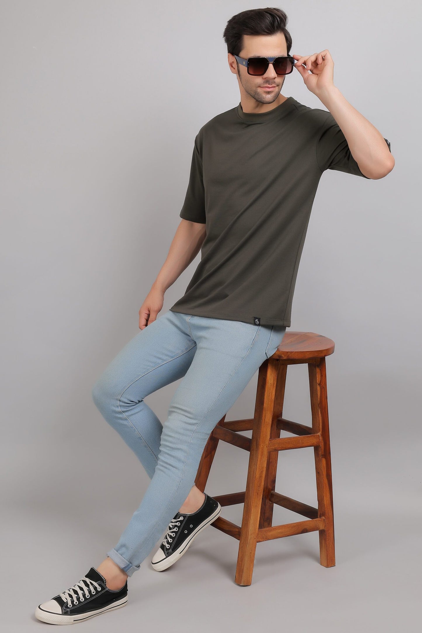Dark Olive Plain Oversized T-Shirt