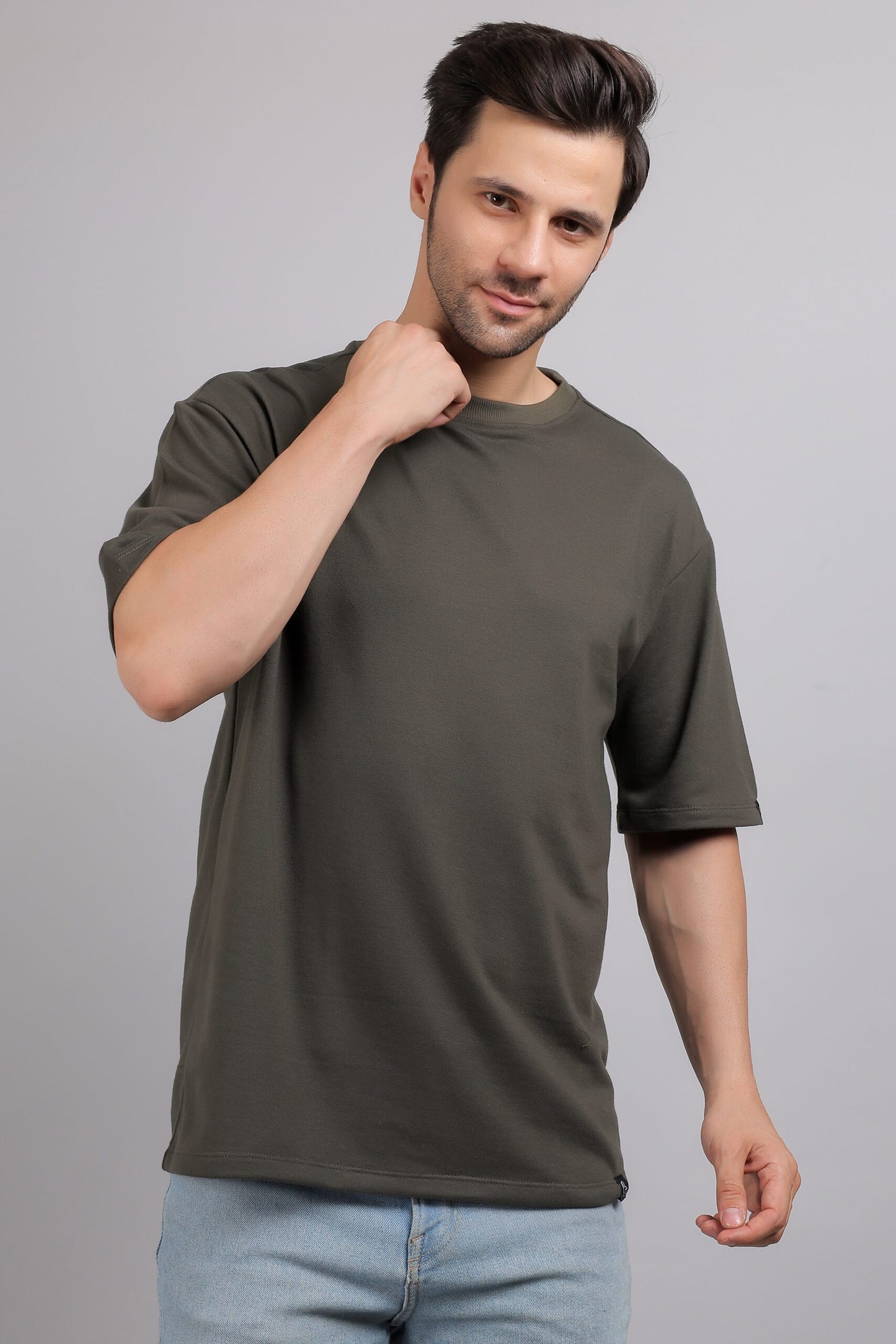 Dark Olive Plain Oversized T-Shirt