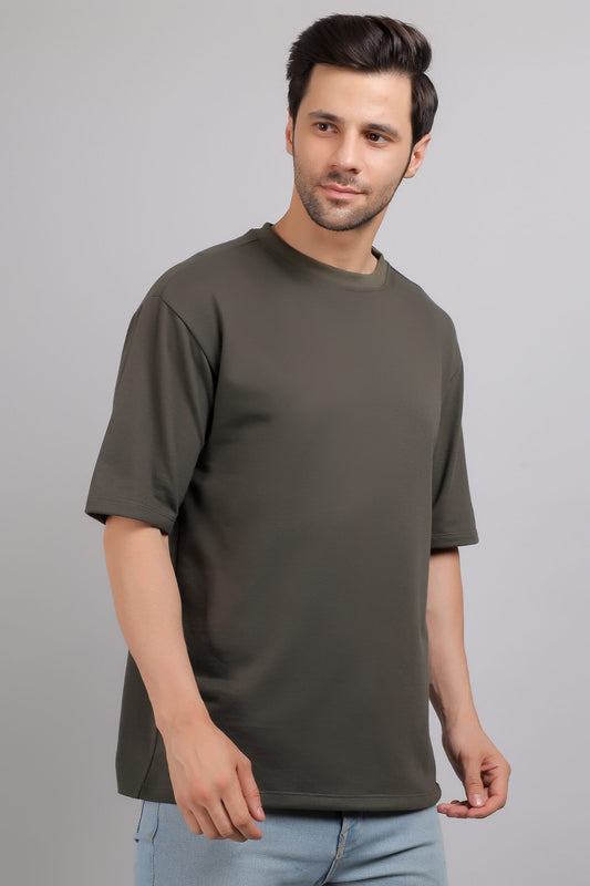 Dark Olive Plain Oversized T-Shirt