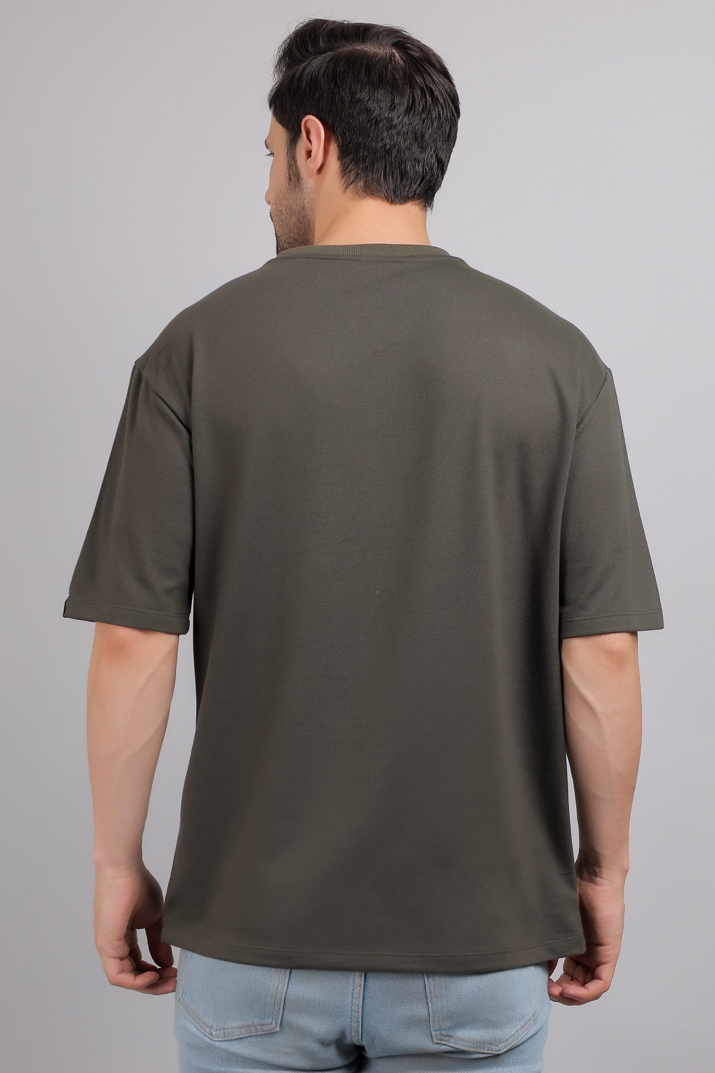 Dark Olive Plain Oversized T-Shirt
