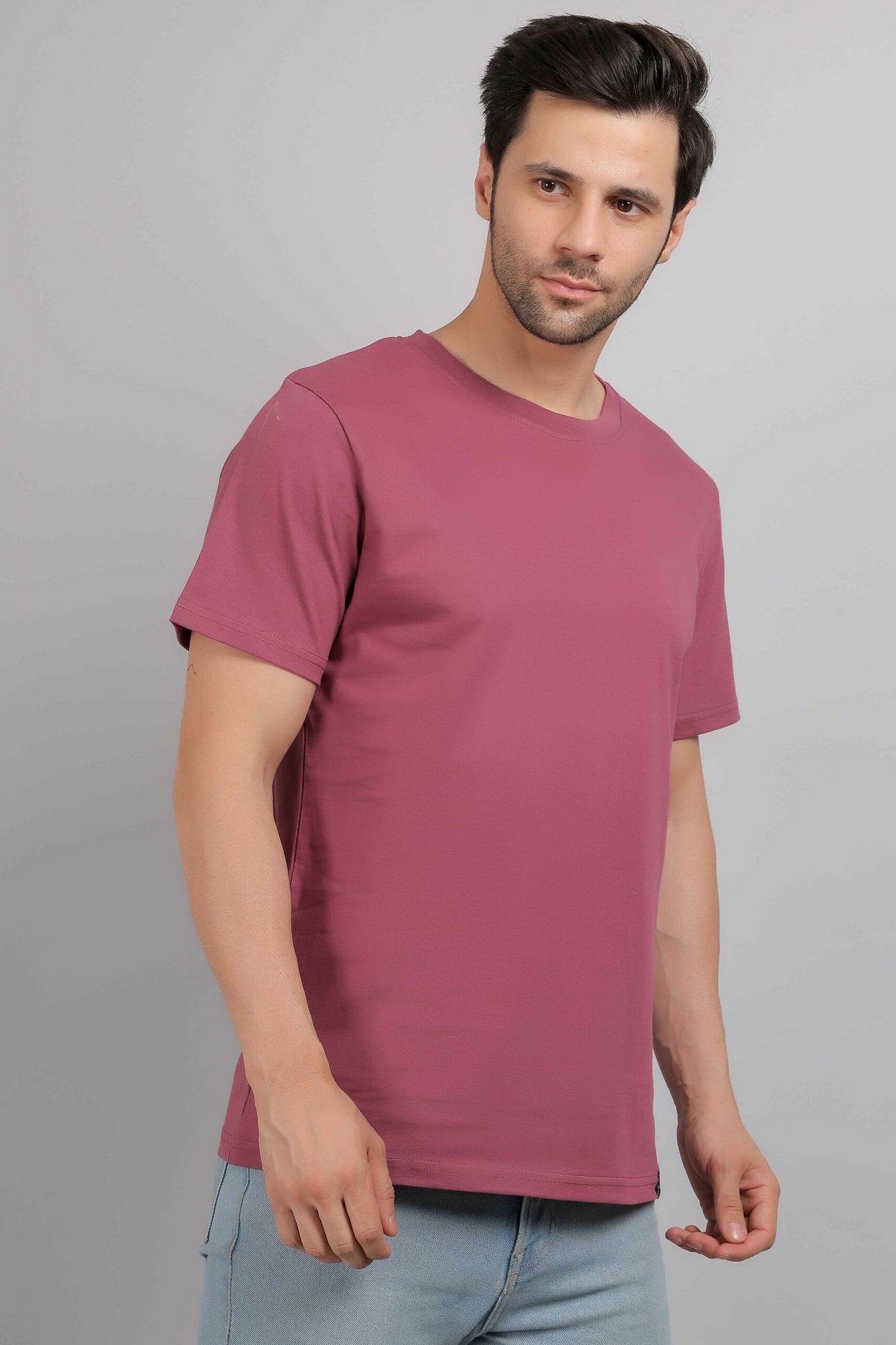 Onion Pink Plain Round Neck T-Shirt