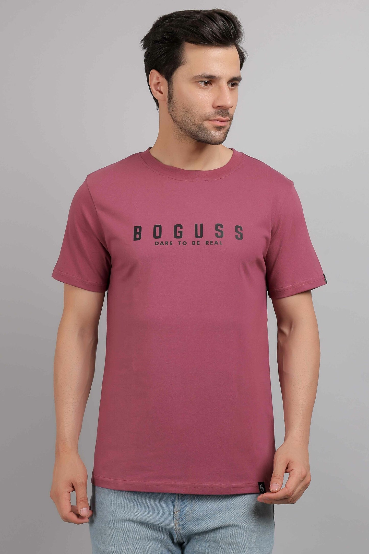 Boguss Print Round Neck Onion Pink T-Shirt