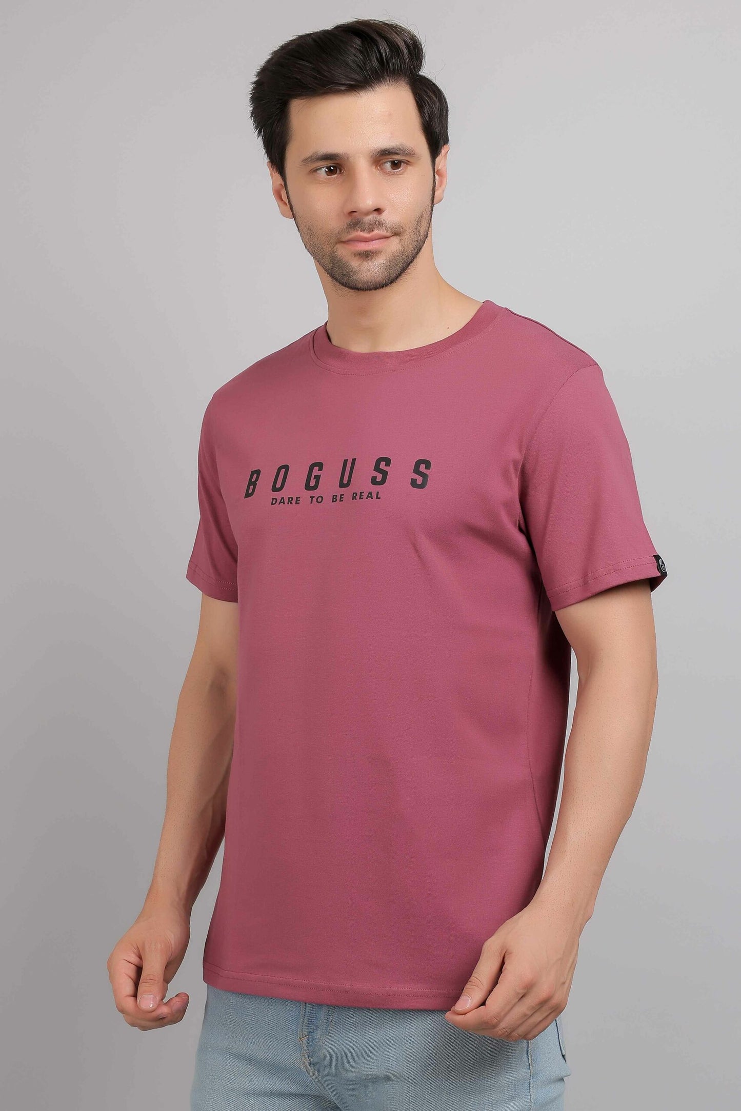 Boguss Print Round Neck Onion Pink T-Shirt