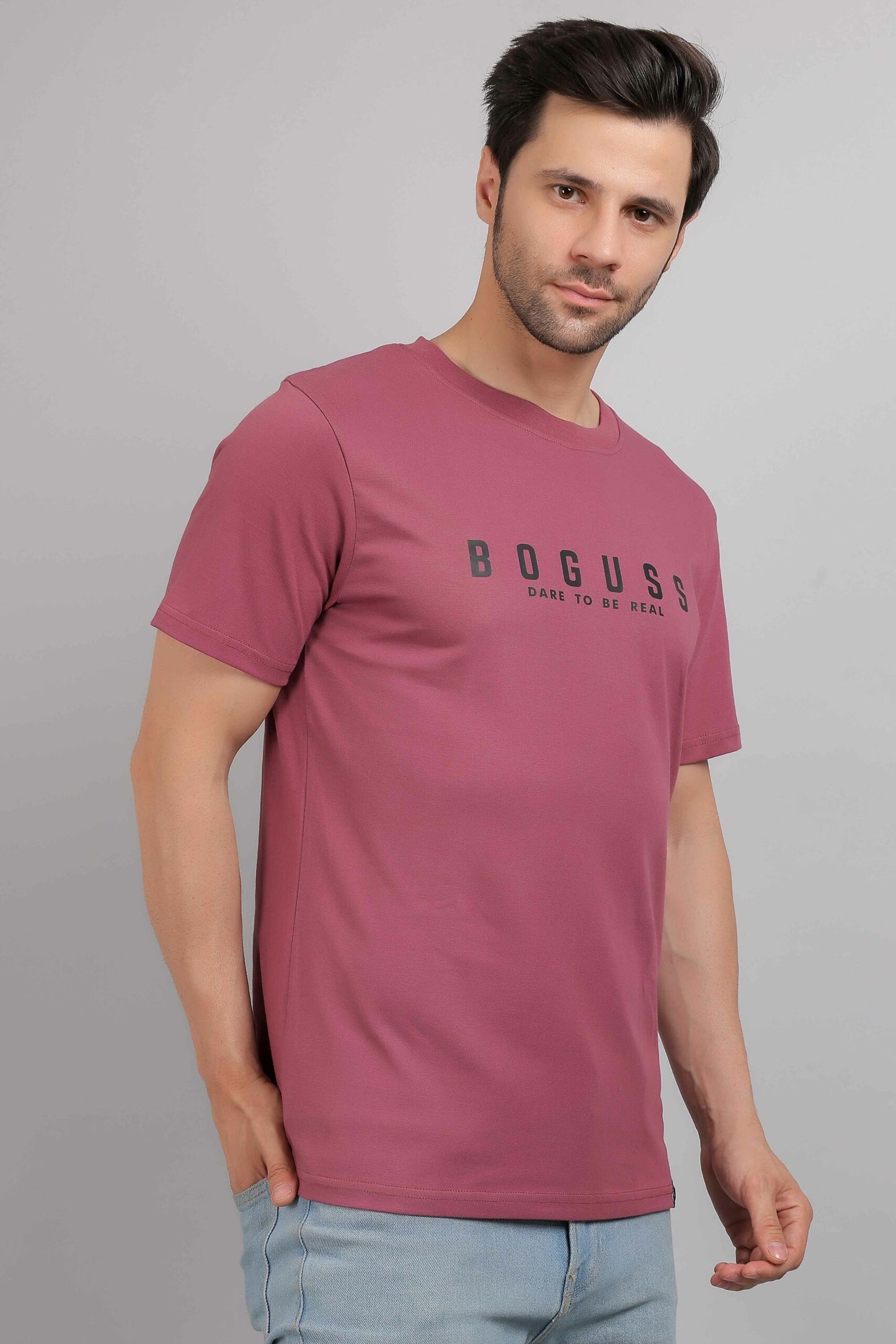 Boguss Print Round Neck Onion Pink T-Shirt