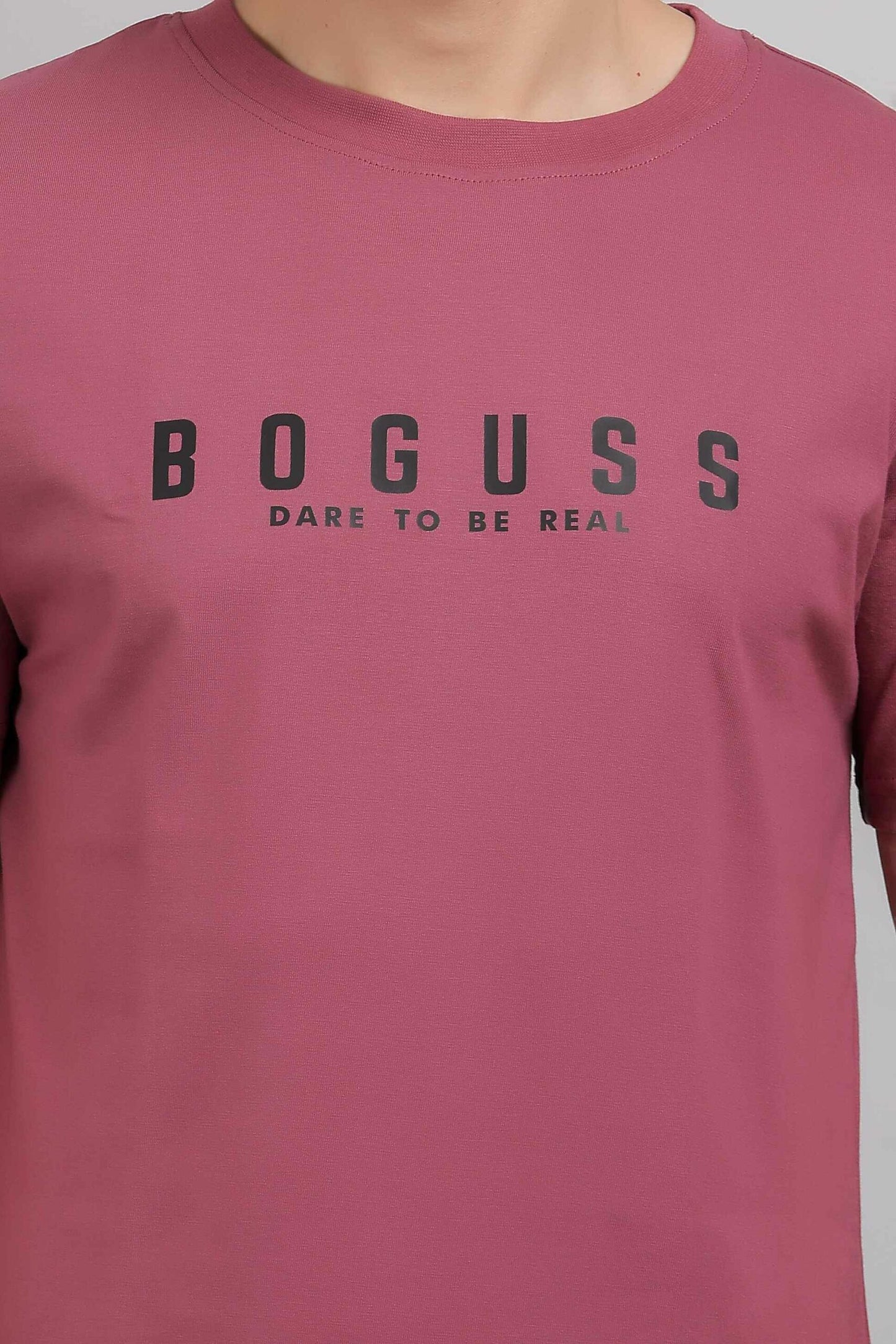 Boguss Print Round Neck Onion Pink T-Shirt