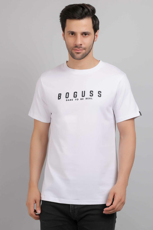 Boguss Print Round Neck White T-Shirt