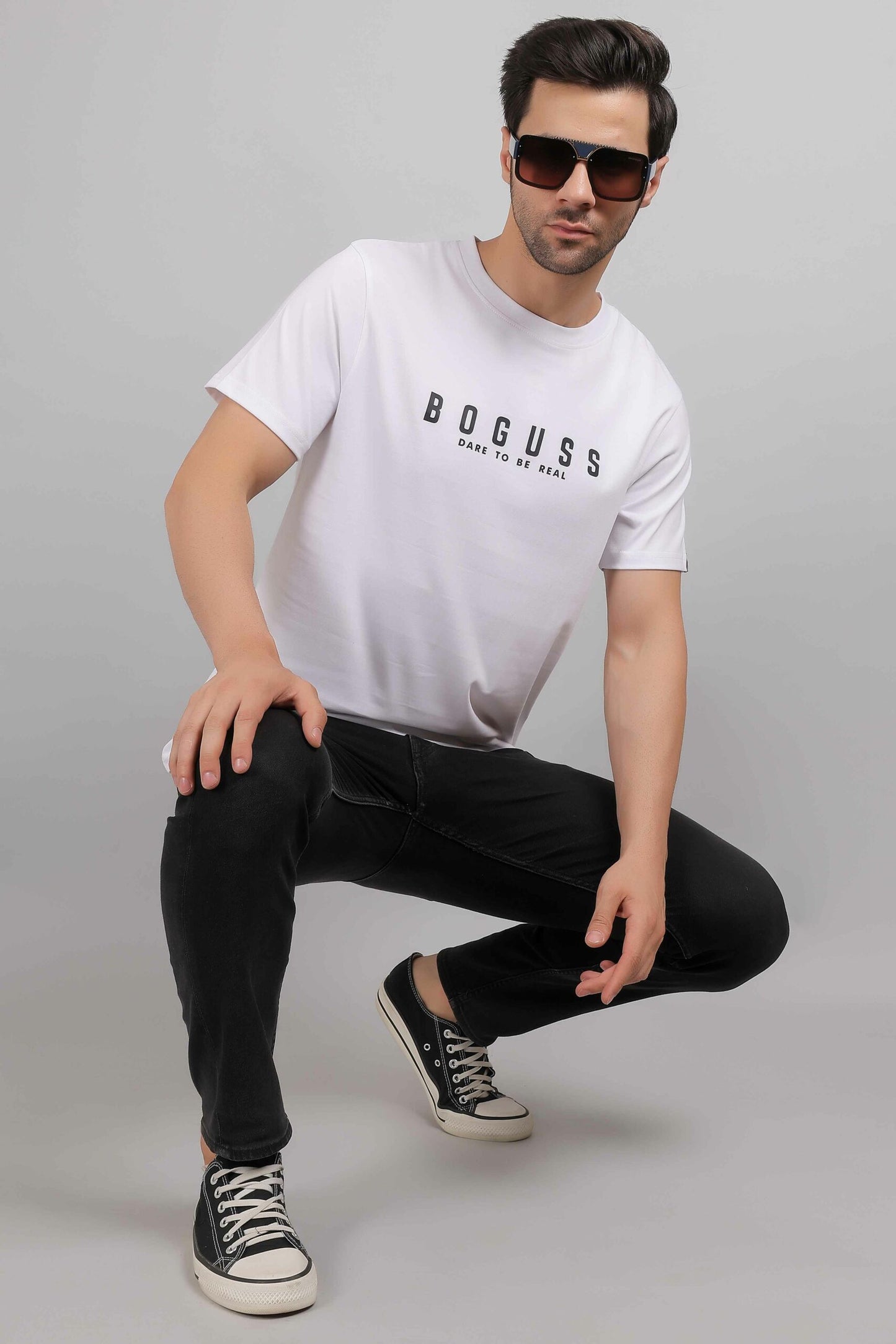 Boguss Print Round Neck White T-Shirt
