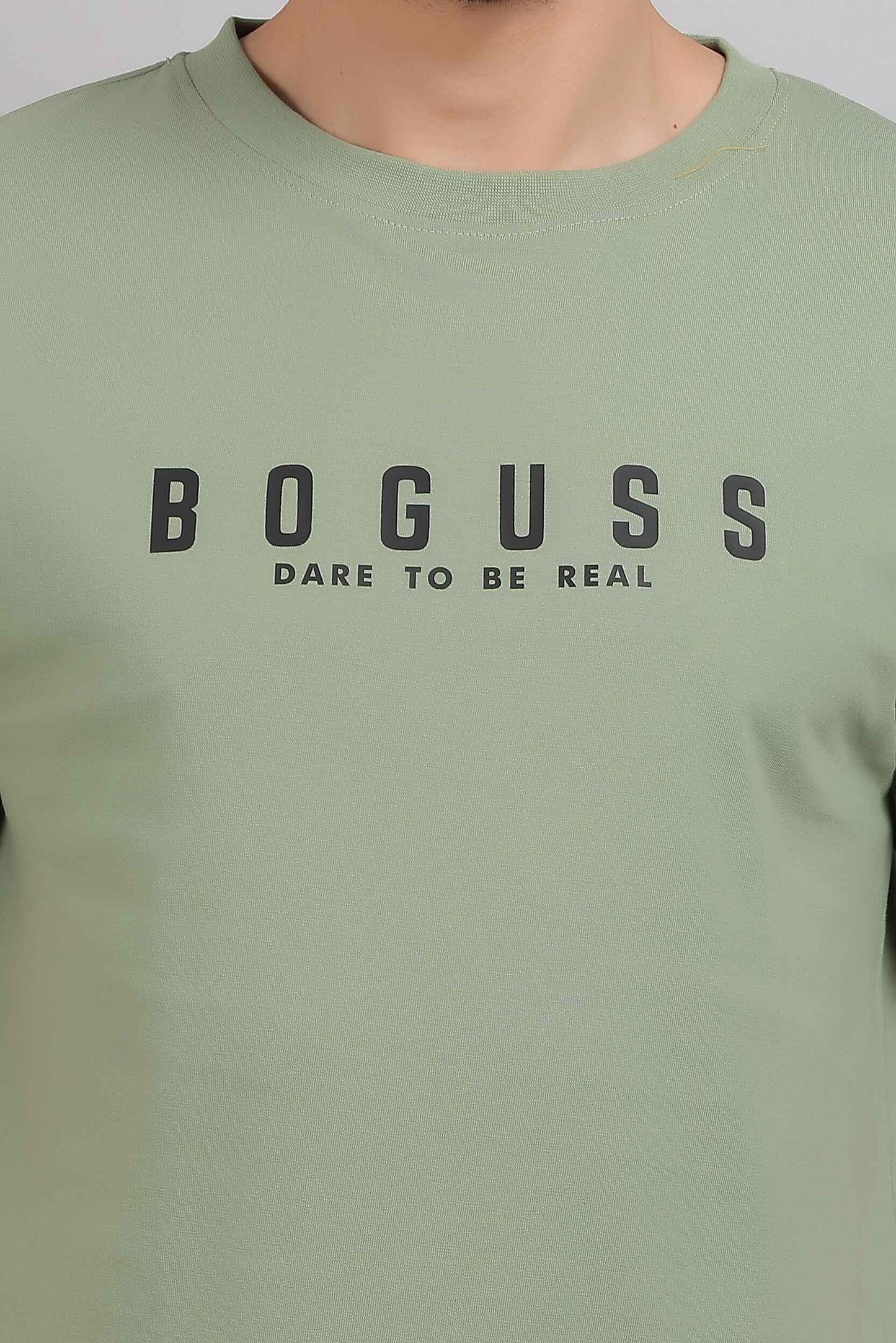 Boguss Print Round Neck Sage Green T-Shirt