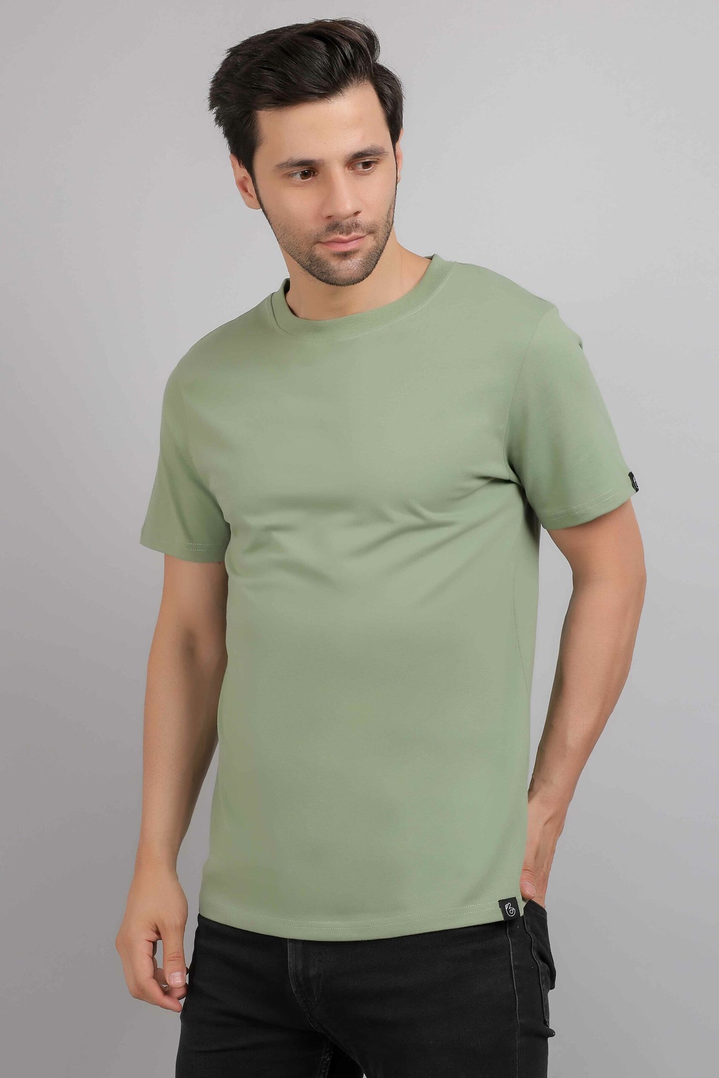 Sage Green Plain Round Neck T-Shirt