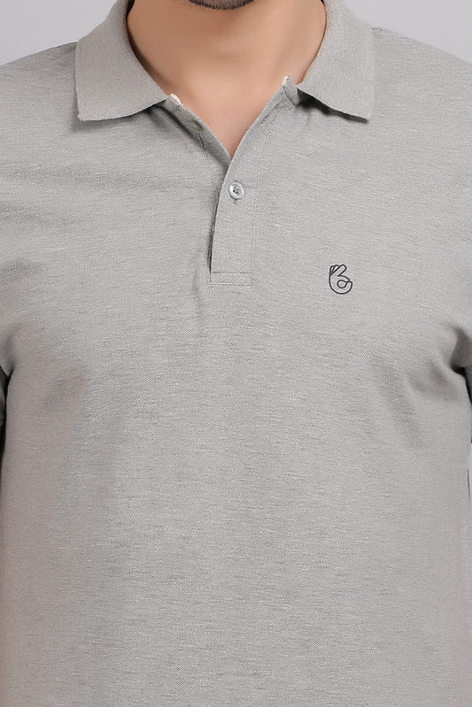 Melange Grey Plain Polo T-Shirt