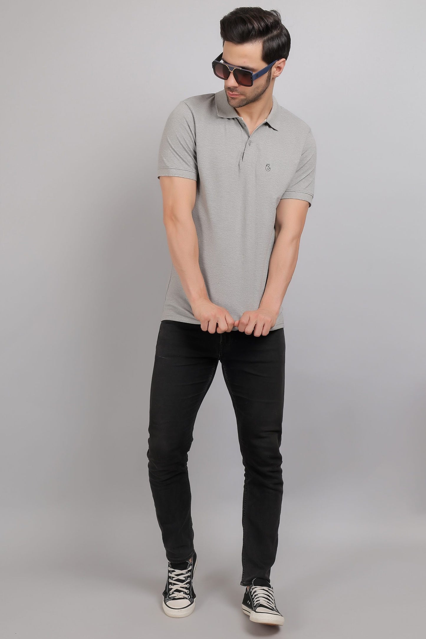 Melange Grey Plain Polo T-Shirt