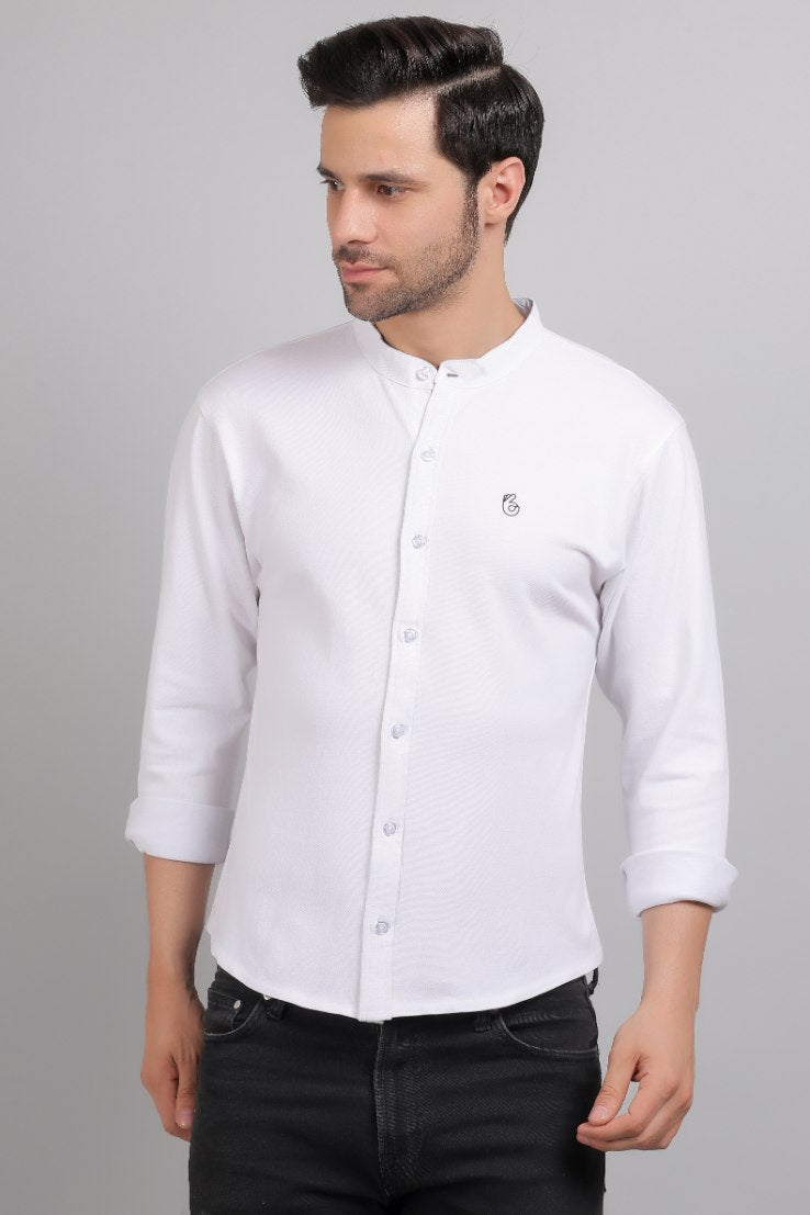 White Plain Mandarin Collar Shirt