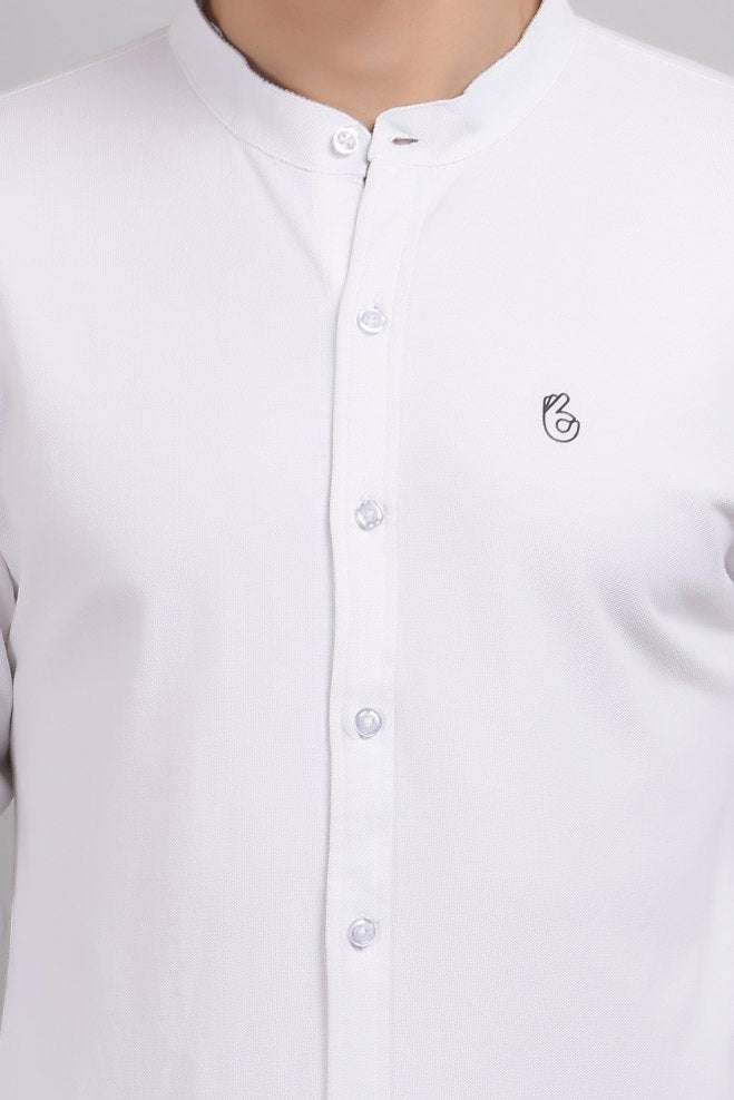 White Plain Mandarin Collar Shirt