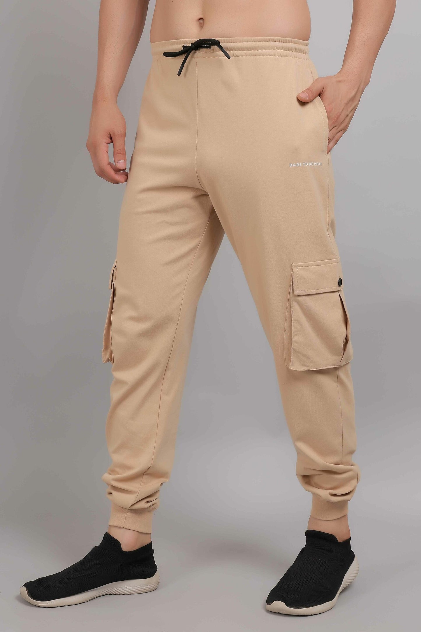 Beige Cotton Cargo Jogger
