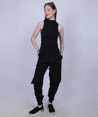 Black Cotton Cargo Jogger