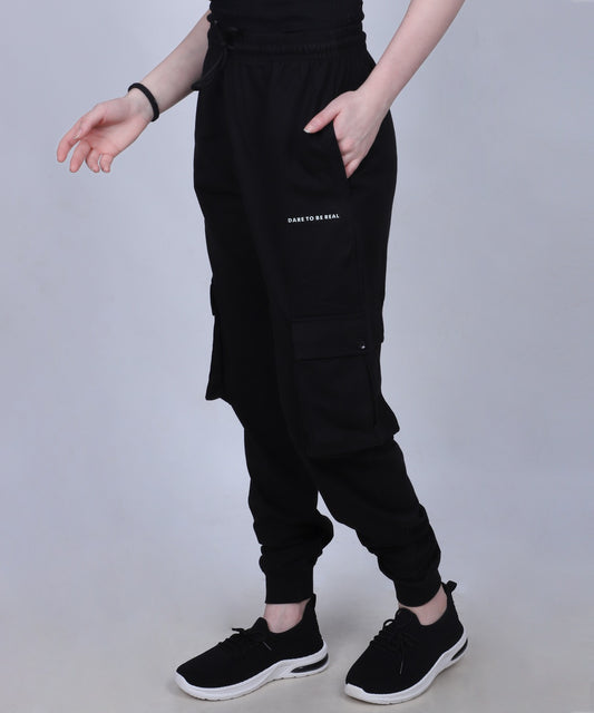 Black Cotton Cargo Jogger