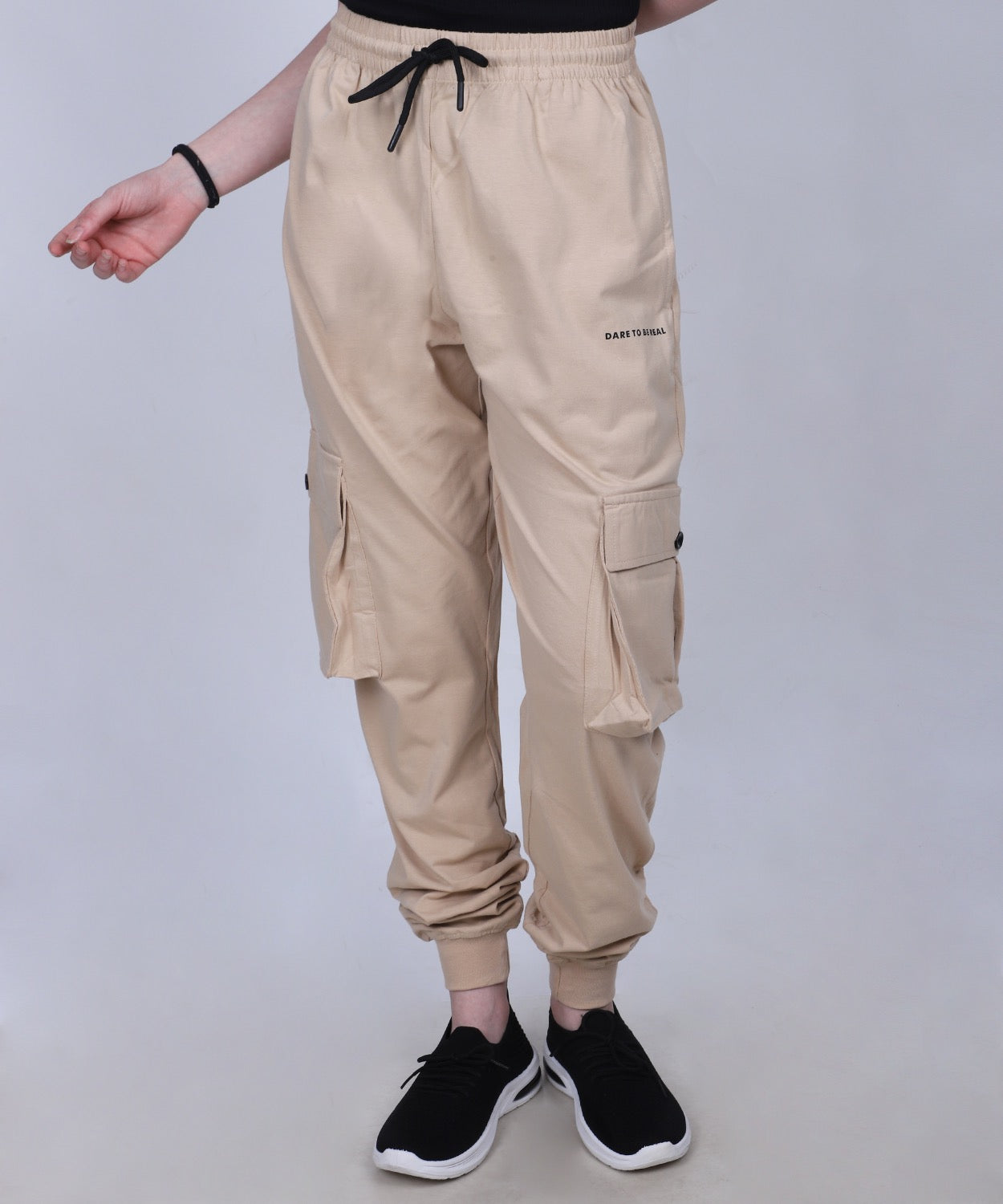 Beige Cotton Cargo Jogger