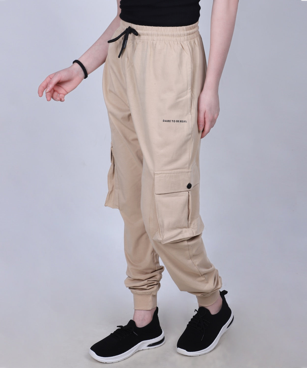 Beige Cotton Cargo Jogger