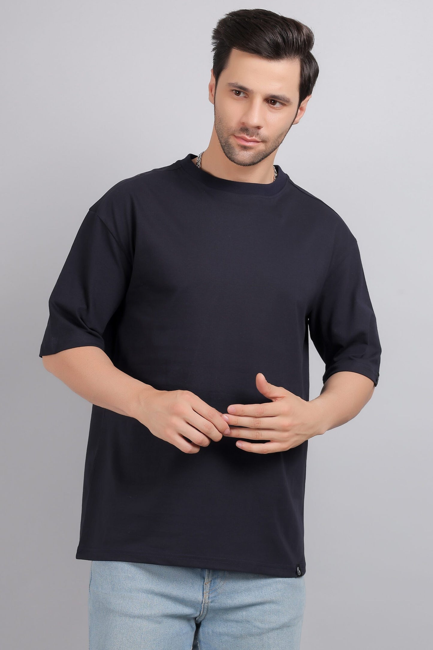 Navy Blue Plain Oversized T-Shirt