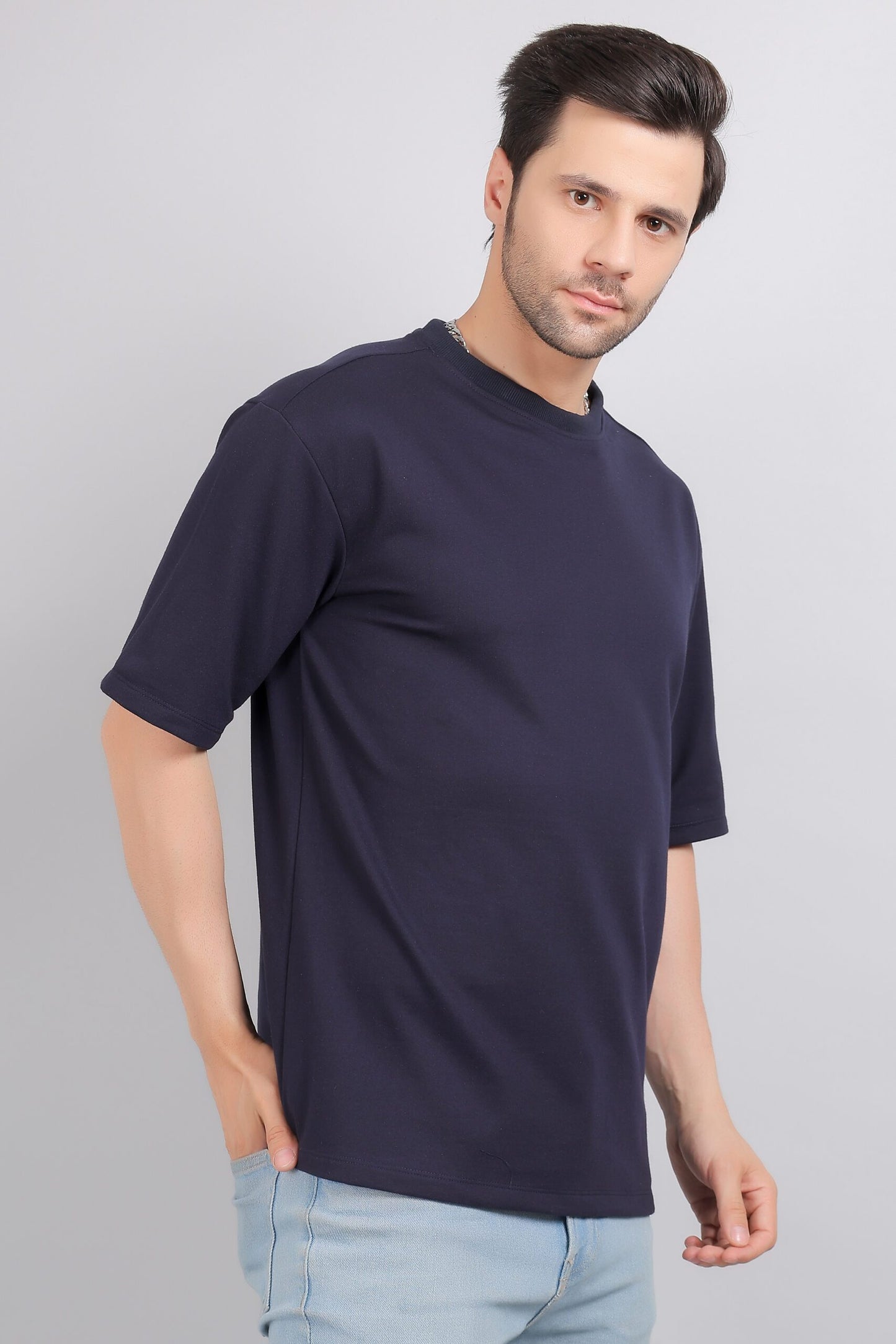 Navy Blue Plain Oversized T-Shirt