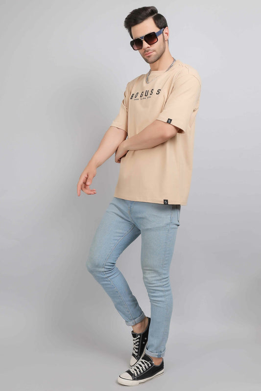 Boguss Print Oversized Beige T-Shirt