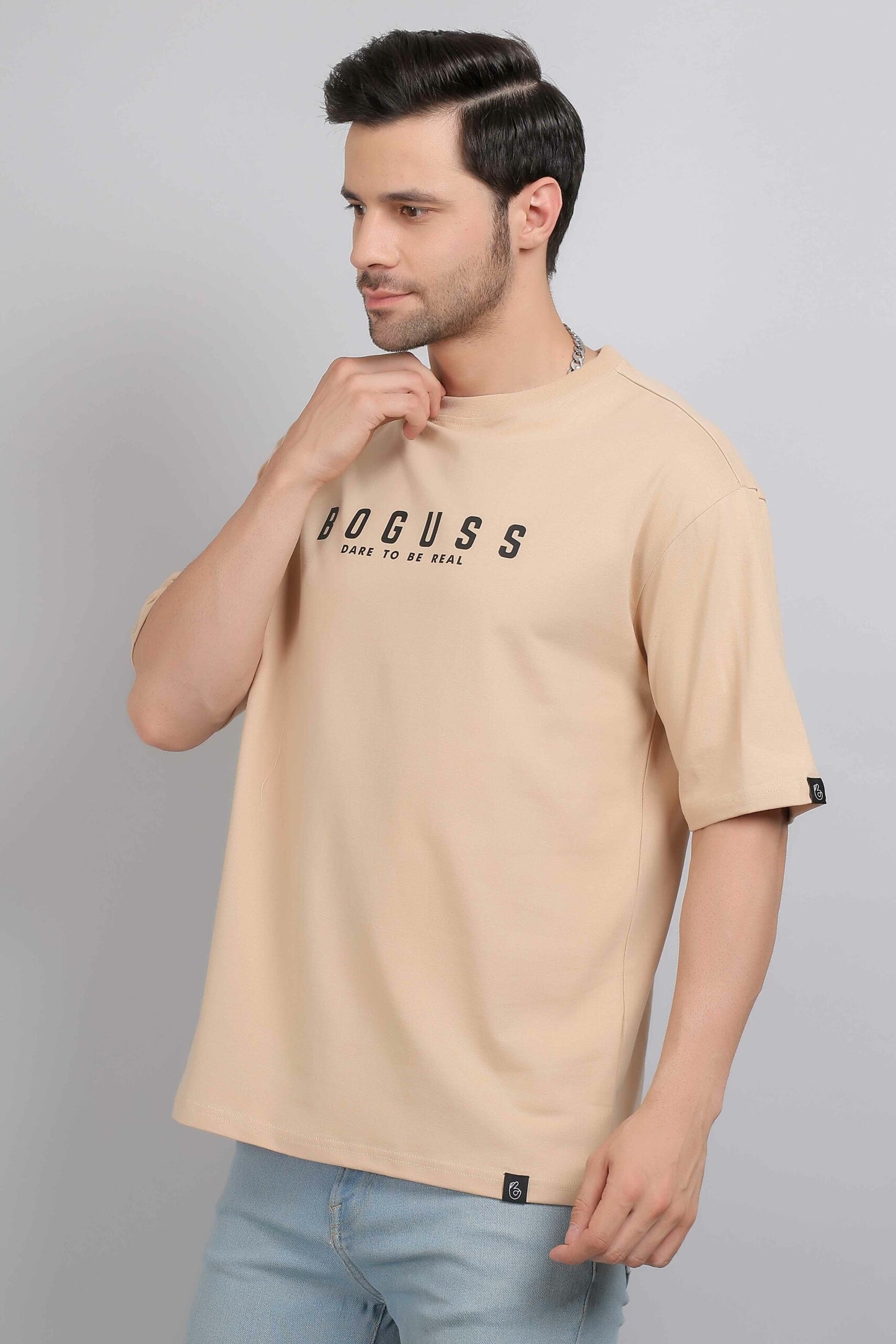 Boguss Print Oversized Beige T-Shirt