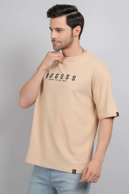 Boguss Print Oversized Beige T-Shirt