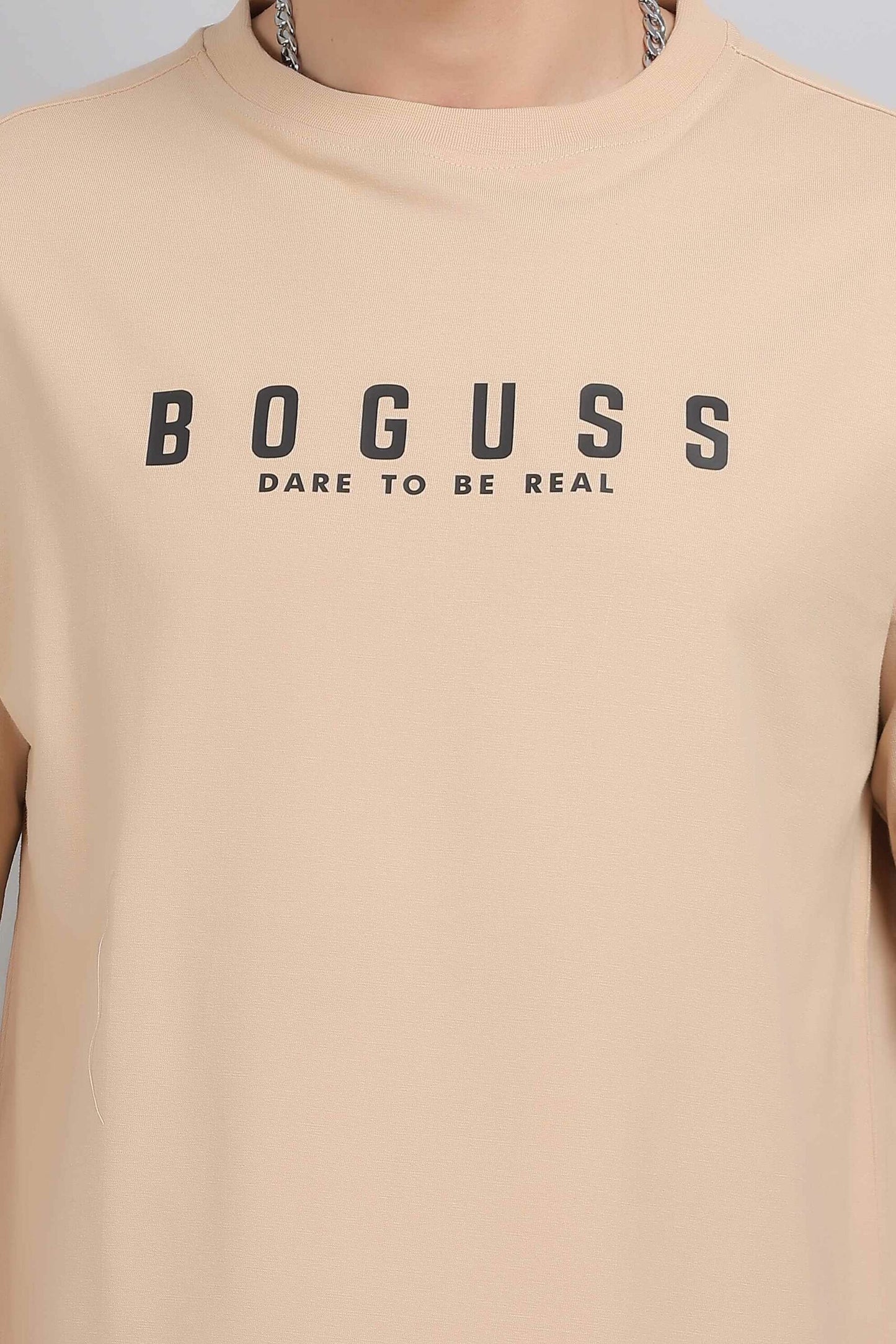 Boguss Print Oversized Beige T-Shirt