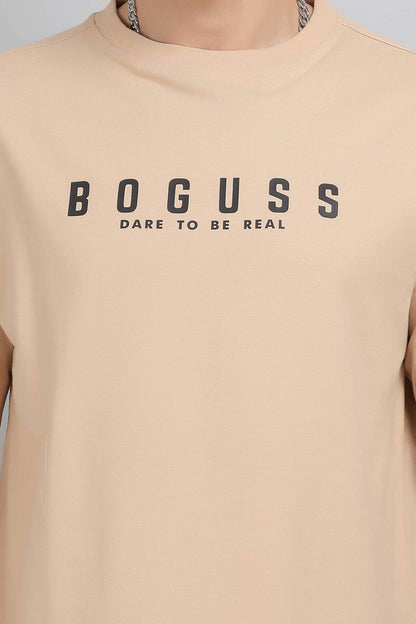 Boguss Print Oversized Beige T-Shirt