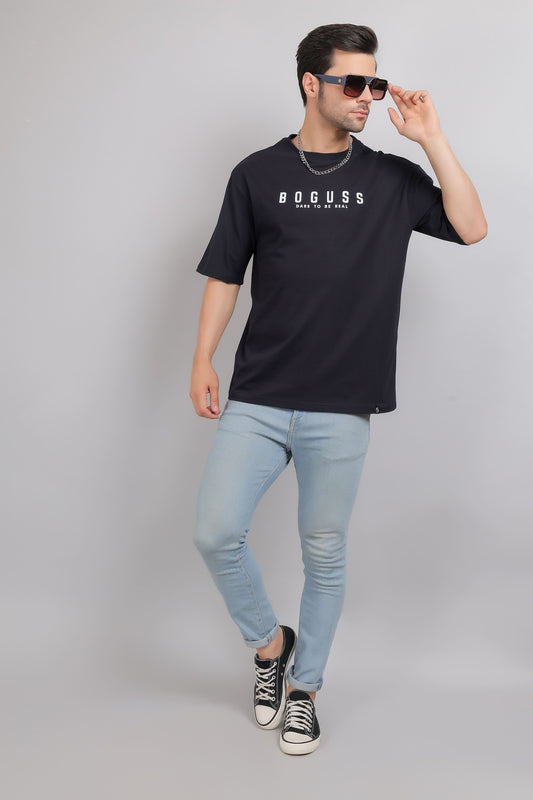 Boguss Print Oversized Black T-Shirt