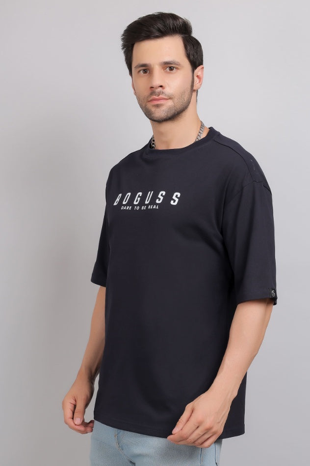 Boguss Print Oversized Black T-Shirt