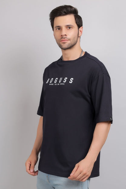 Boguss Print Oversized Black T-Shirt