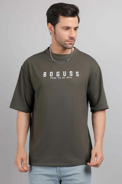 Boguss Print Oversized Dark Olive T-Shirt