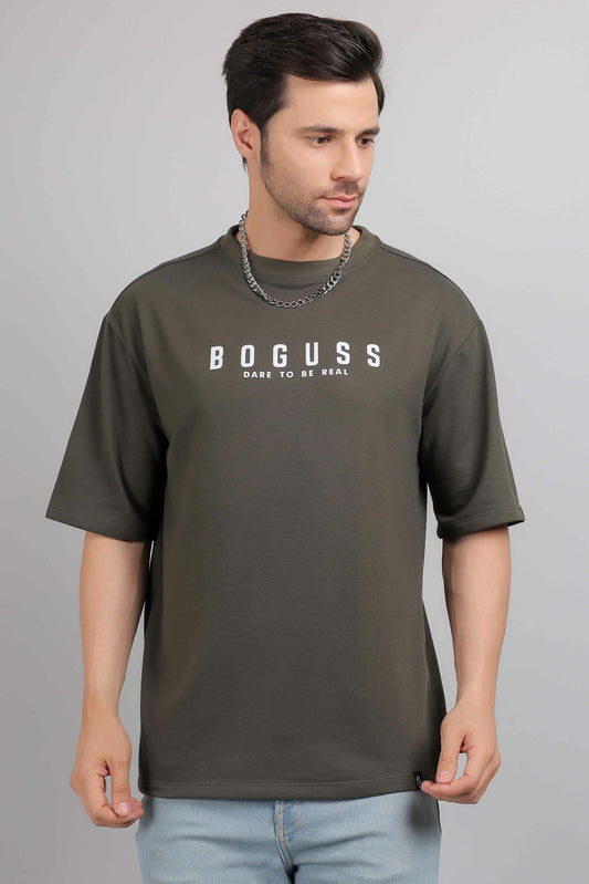 Boguss Print Oversized Dark Olive T-Shirt