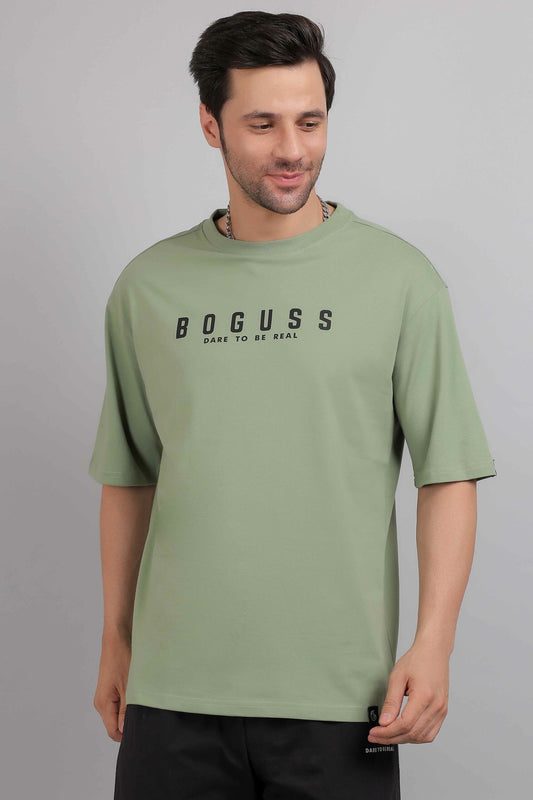Boguss Print Oversized Sage Green T-Shirt