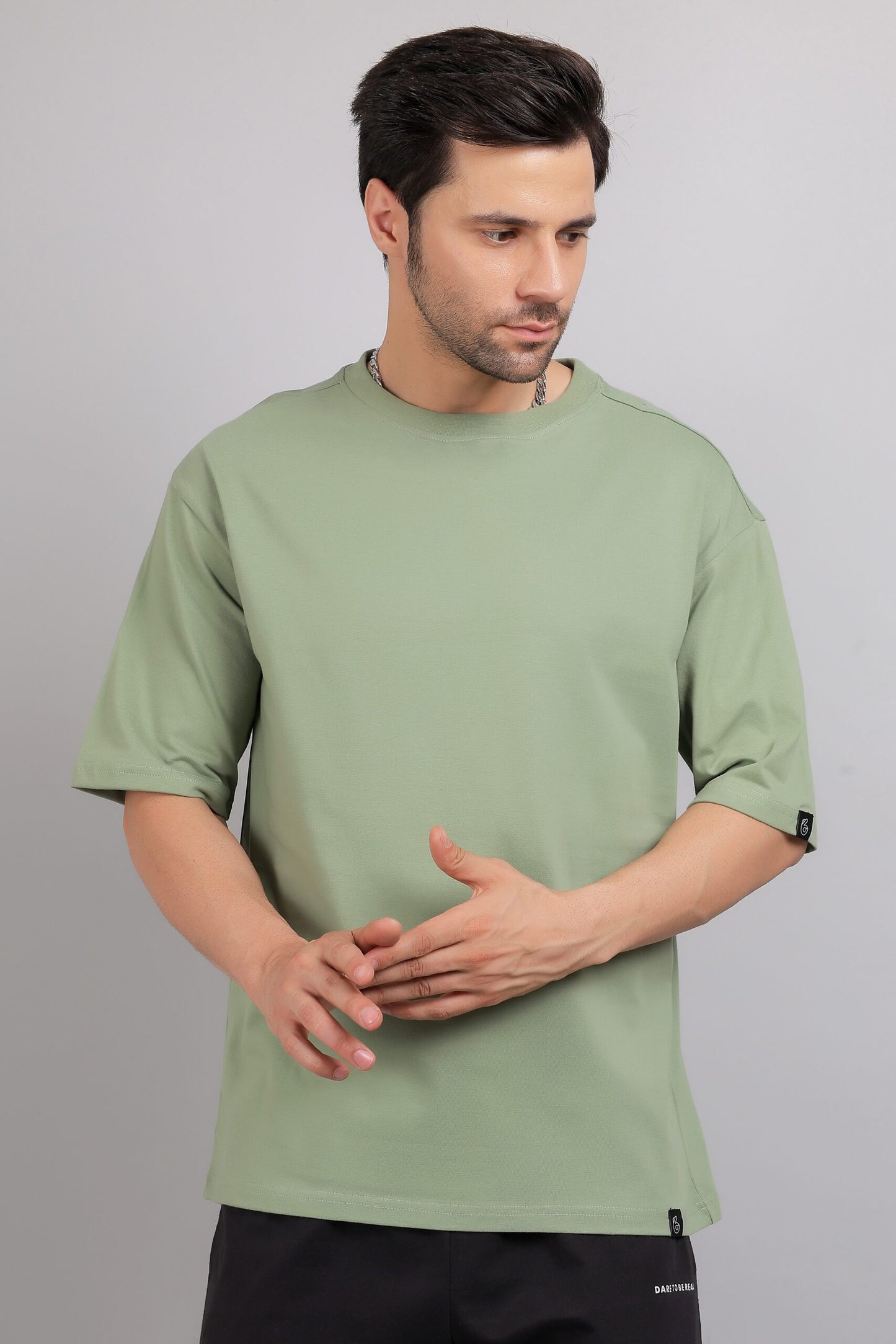 Sage Green Plain Oversized T-Shirt