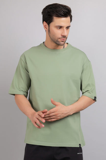 Sage Green Plain Oversized T-Shirt