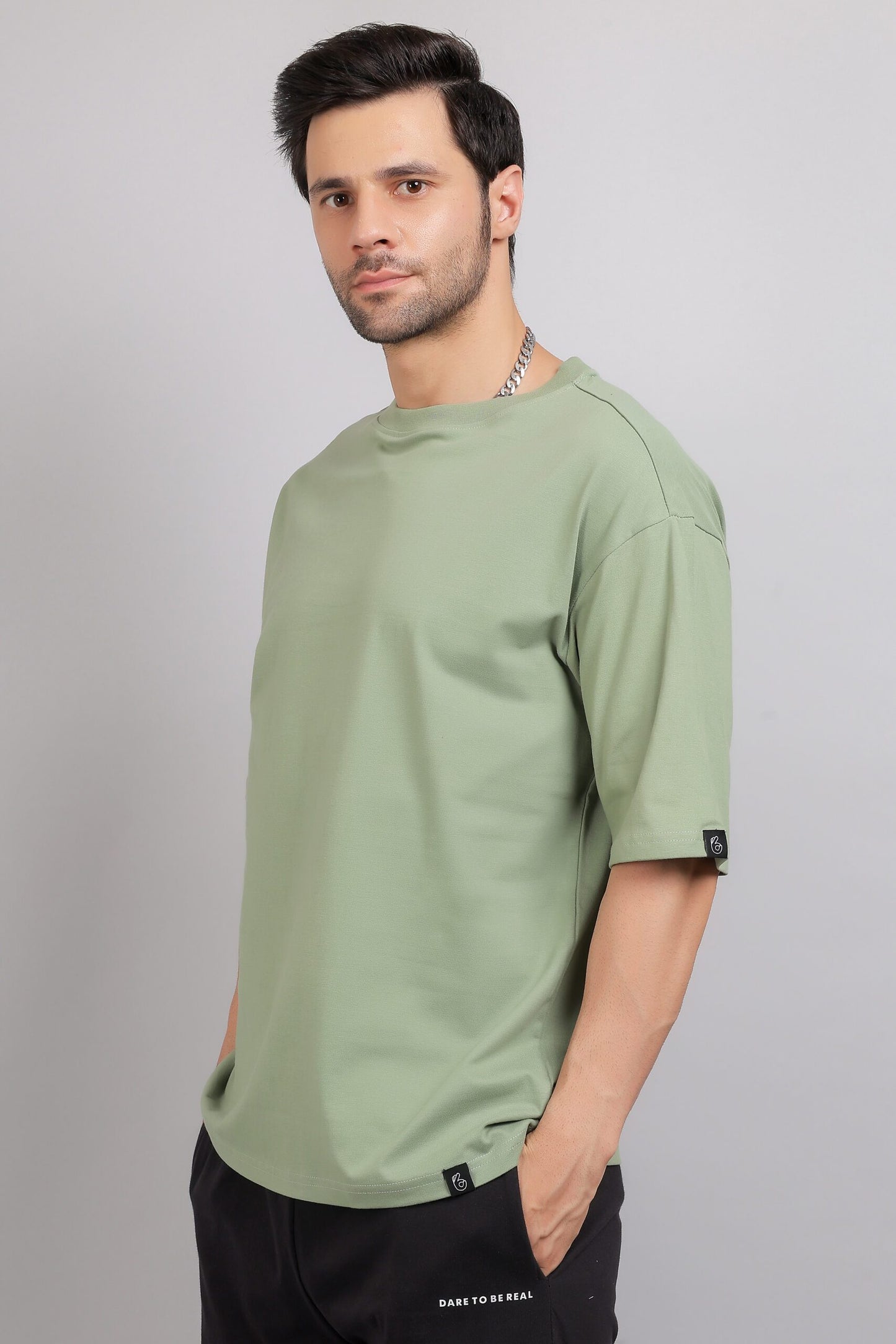Sage Green Plain Oversized T-Shirt