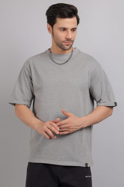 Melange Grey Plain Oversized T-Shirt